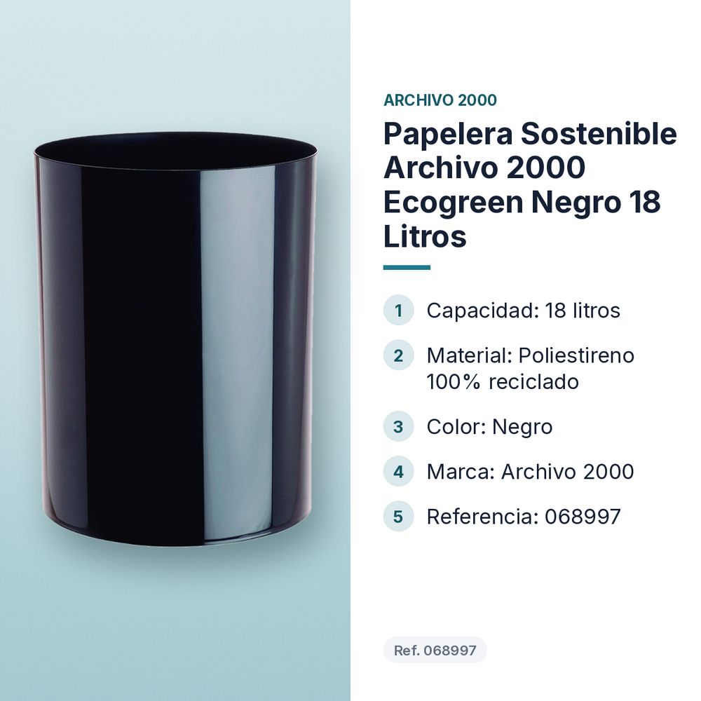 PAPELERA SOSTENIBLE ARCHIVO 2000 ECOGREEN NEGRO 18 LITROS - características principales