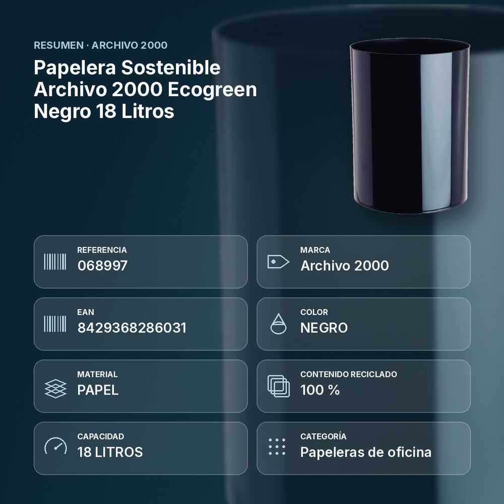 PAPELERA SOSTENIBLE ARCHIVO 2000 ECOGREEN NEGRO 18 LITROS - resumen de atributos