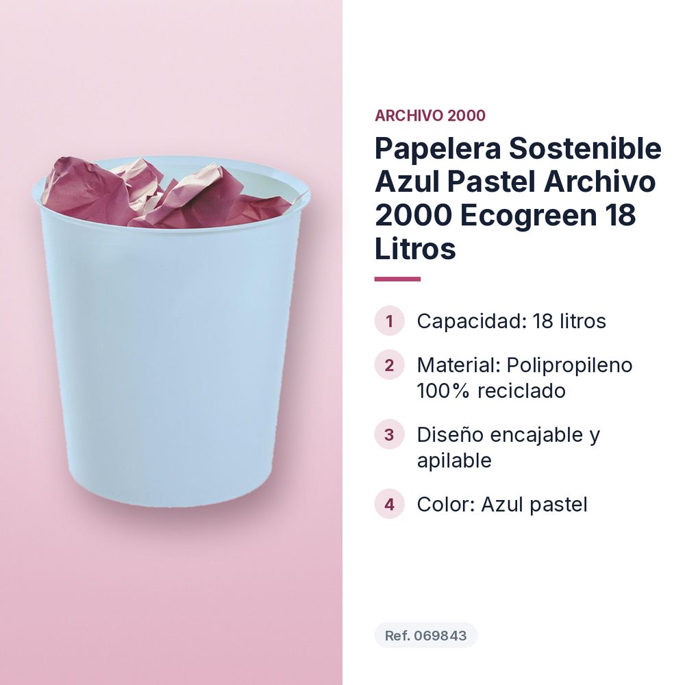PAPELERA SOSTENIBLE AZUL PASTEL ARCHIVO 2000 ECOGREEN 18 LITROS - características principales