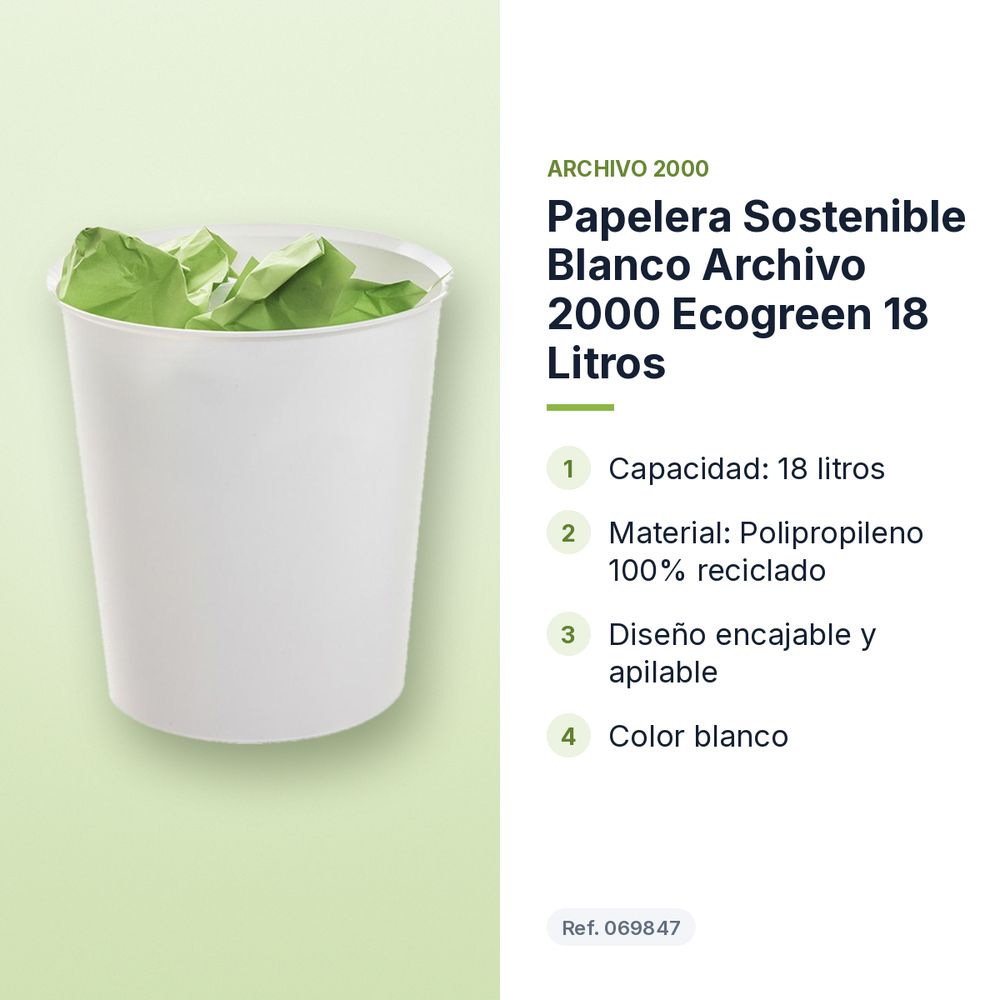 PAPELERA SOSTENIBLE BLANCO ARCHIVO 2000 ECOGREEN 18 LITROS - características principales