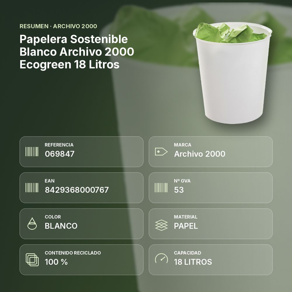 PAPELERA SOSTENIBLE BLANCO ARCHIVO 2000 ECOGREEN 18 LITROS - resumen de atributos