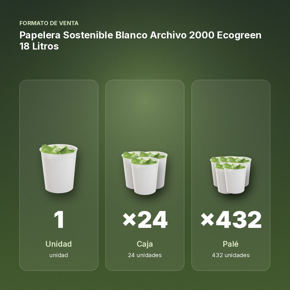 PAPELERA SOSTENIBLE BLANCO ARCHIVO 2000 ECOGREEN 18 LITROS - formato de venta: caja de 24, palé de 432