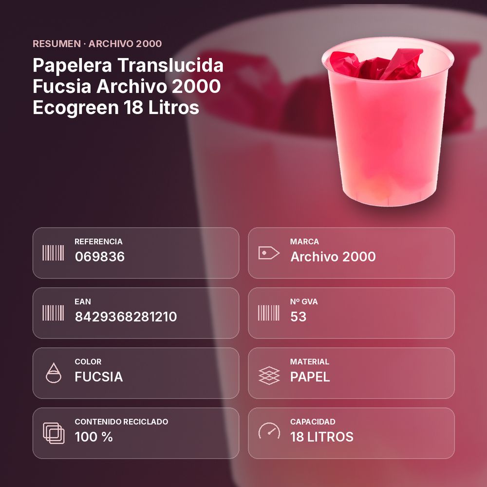 PAPELERA TRANSLUCIDA FUCSIA ARCHIVO 2000 ECOGREEN 18 LITROS - resumen de atributos