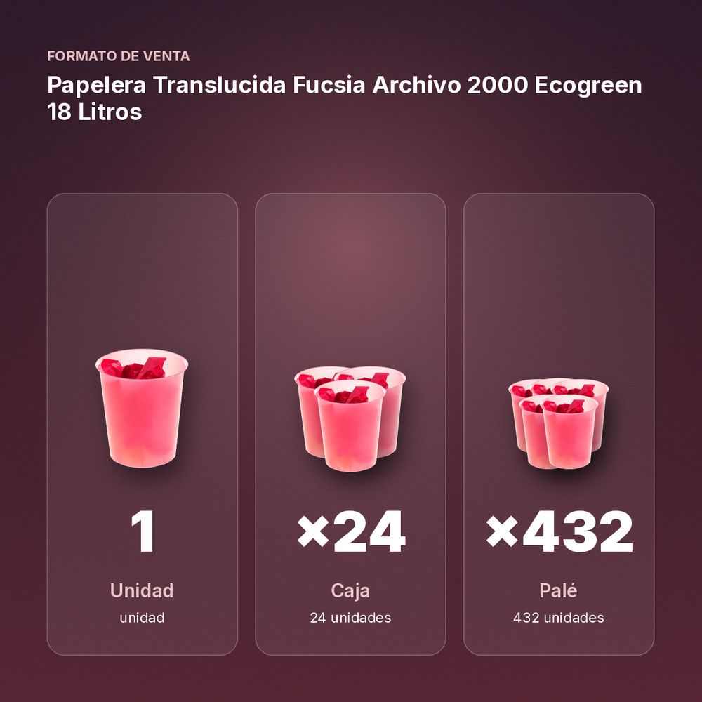 PAPELERA TRANSLUCIDA FUCSIA ARCHIVO 2000 ECOGREEN 18 LITROS - formato de venta: caja de 24, palé de 432