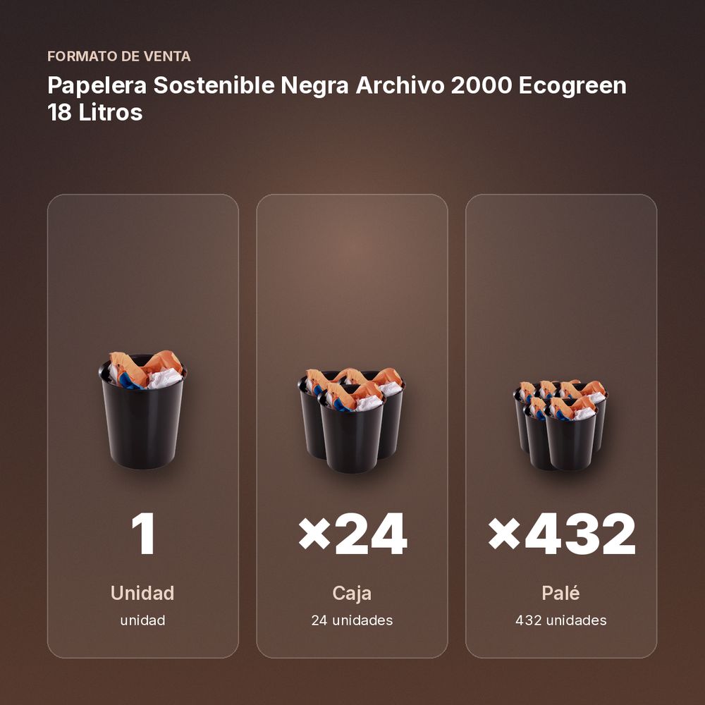 PAPELERA SOSTENIBLE NEGRA ARCHIVO 2000 ECOGREEN 18 LITROS - formato de venta: caja de 24, palé de 432
