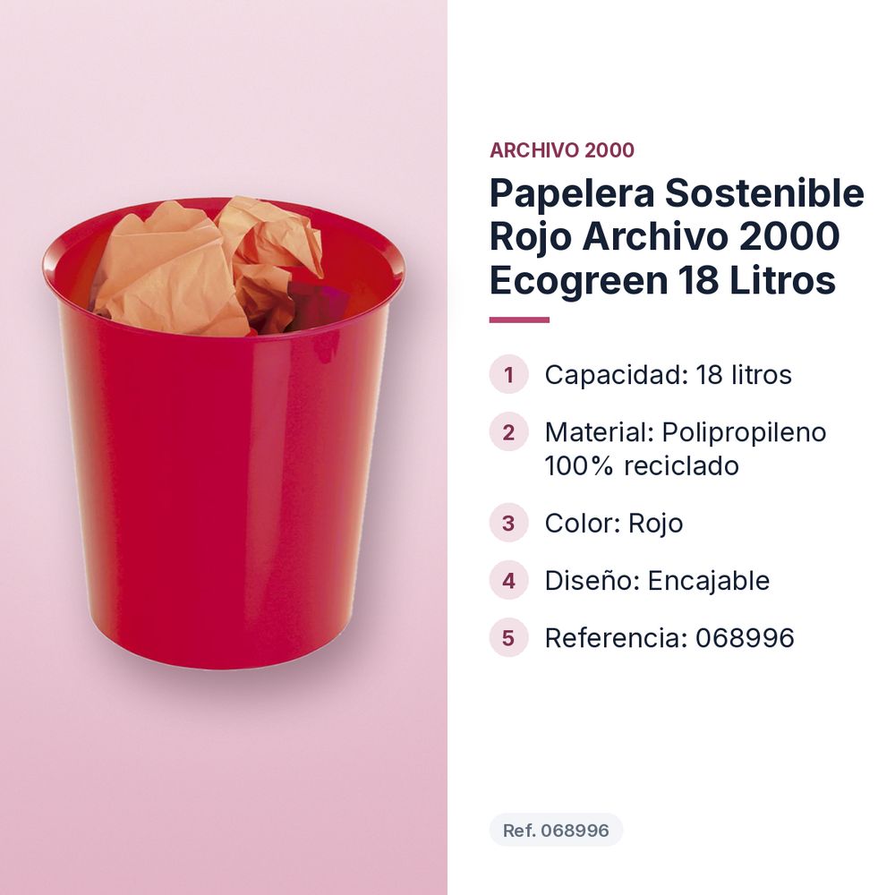PAPELERA SOSTENIBLE ROJO ARCHIVO 2000 ECOGREEN 18 LITROS - características principales