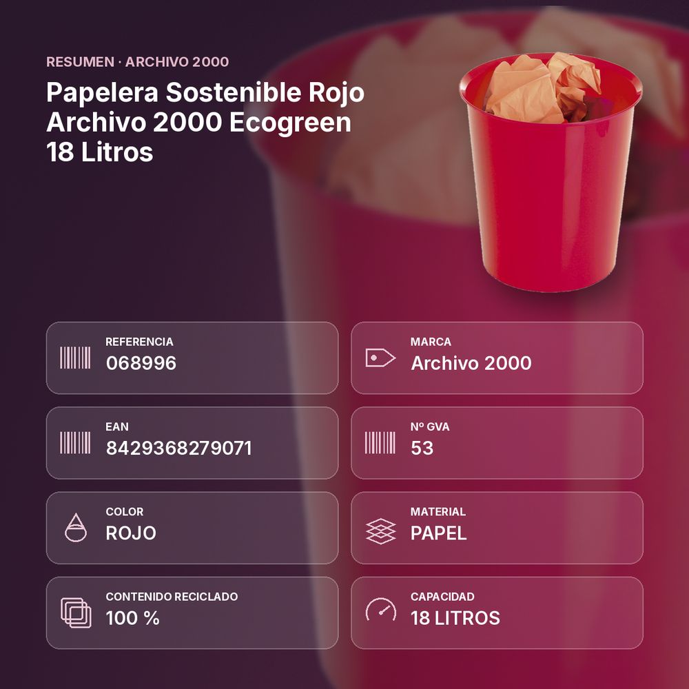 PAPELERA SOSTENIBLE ROJO ARCHIVO 2000 ECOGREEN 18 LITROS - resumen de atributos