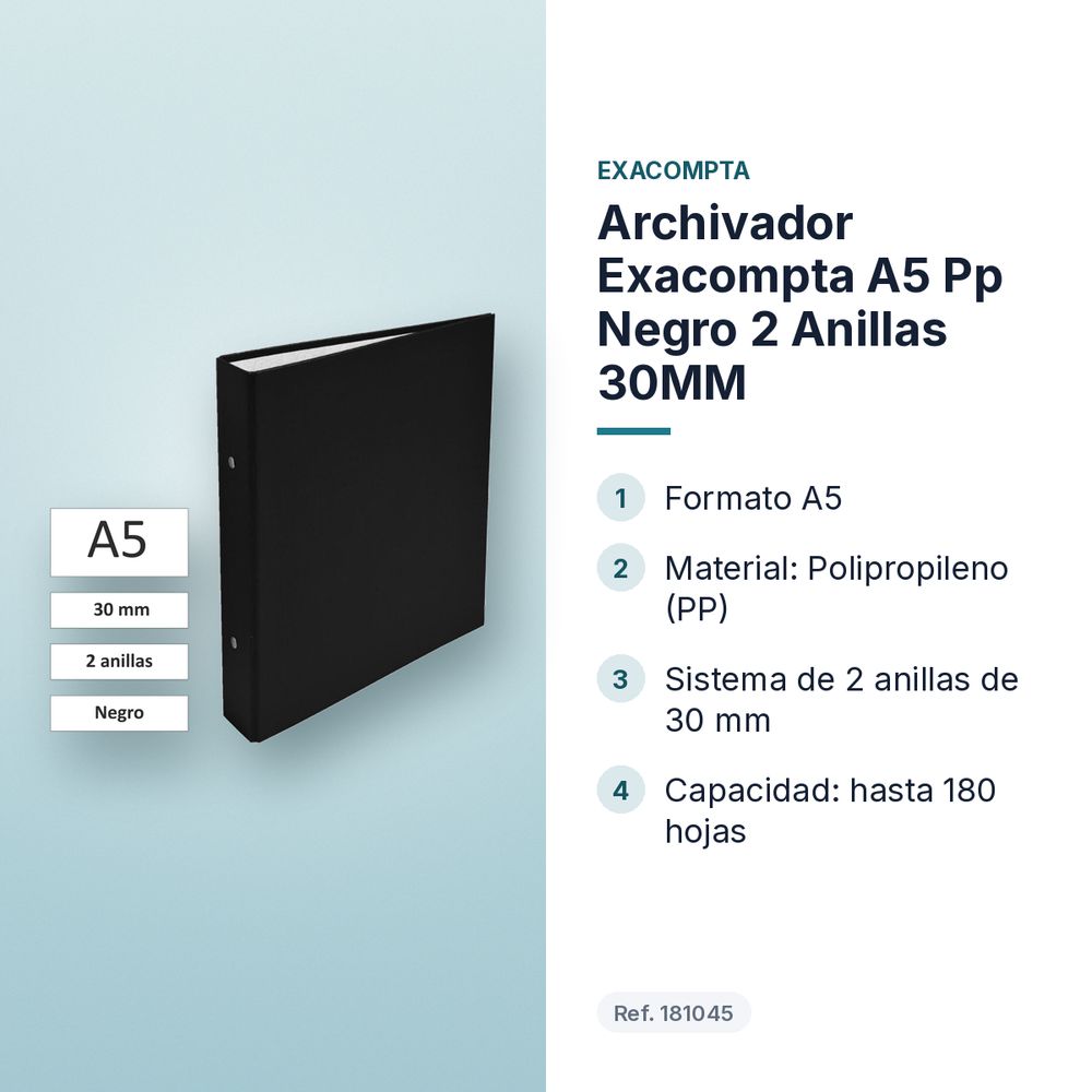 ARCHIVADOR EXACOMPTA A5 PP NEGRO 2 ANILLAS 30MM - características principales