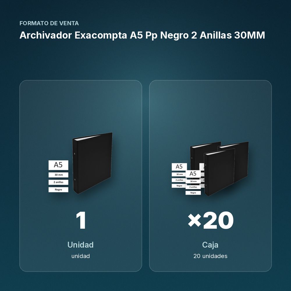 ARCHIVADOR EXACOMPTA A5 PP NEGRO 2 ANILLAS 30MM - formato de venta: caja de 20