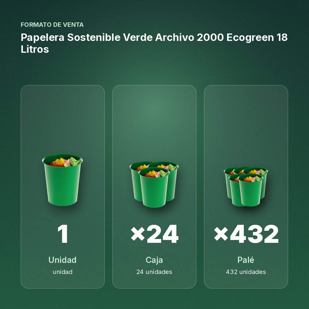 PAPELERA SOSTENIBLE VERDE ARCHIVO 2000 ECOGREEN 18 LITROS - formato de venta: caja de 24, palé de 432