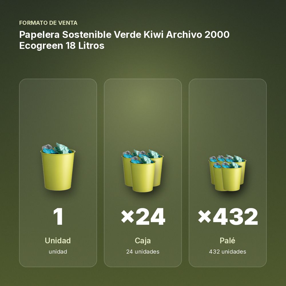 PAPELERA SOSTENIBLE VERDE KIWI ARCHIVO 2000 ECOGREEN 18 LITROS - formato de venta: caja de 24, palé de 432