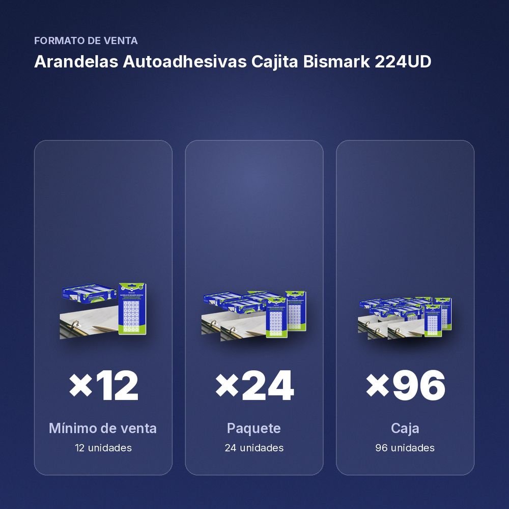 ARANDELAS AUTOADHESIVAS CAJITA BISMARK 224UD - formato de venta: paquete de 24, caja de 96