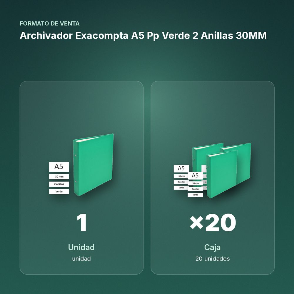 ARCHIVADOR EXACOMPTA A5 PP VERDE 2 ANILLAS 30MM - formato de venta: caja de 20