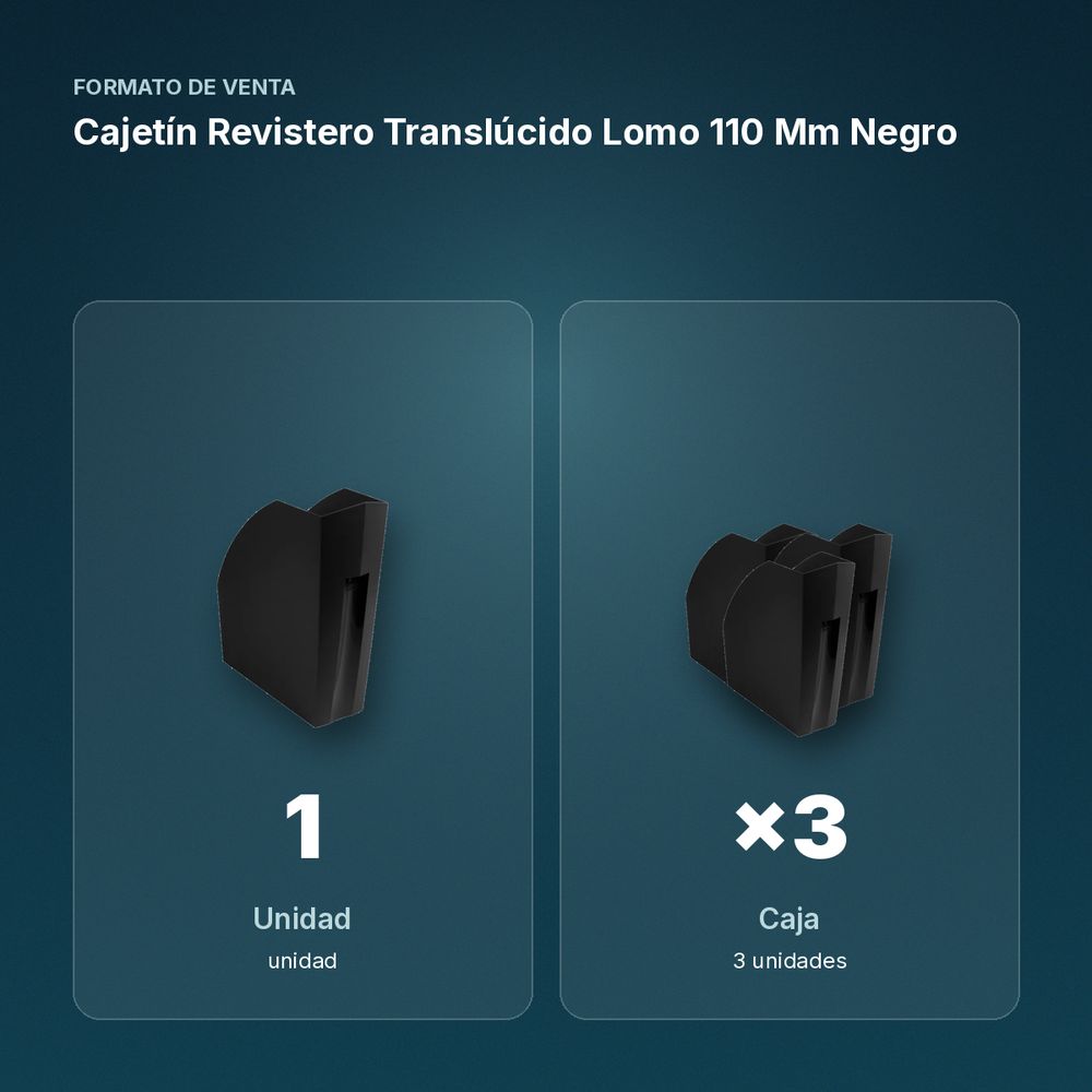 CAJETÍN REVISTERO TRANSLÚCIDO LOMO 110 MM NEGRO - formato de venta: caja de 3