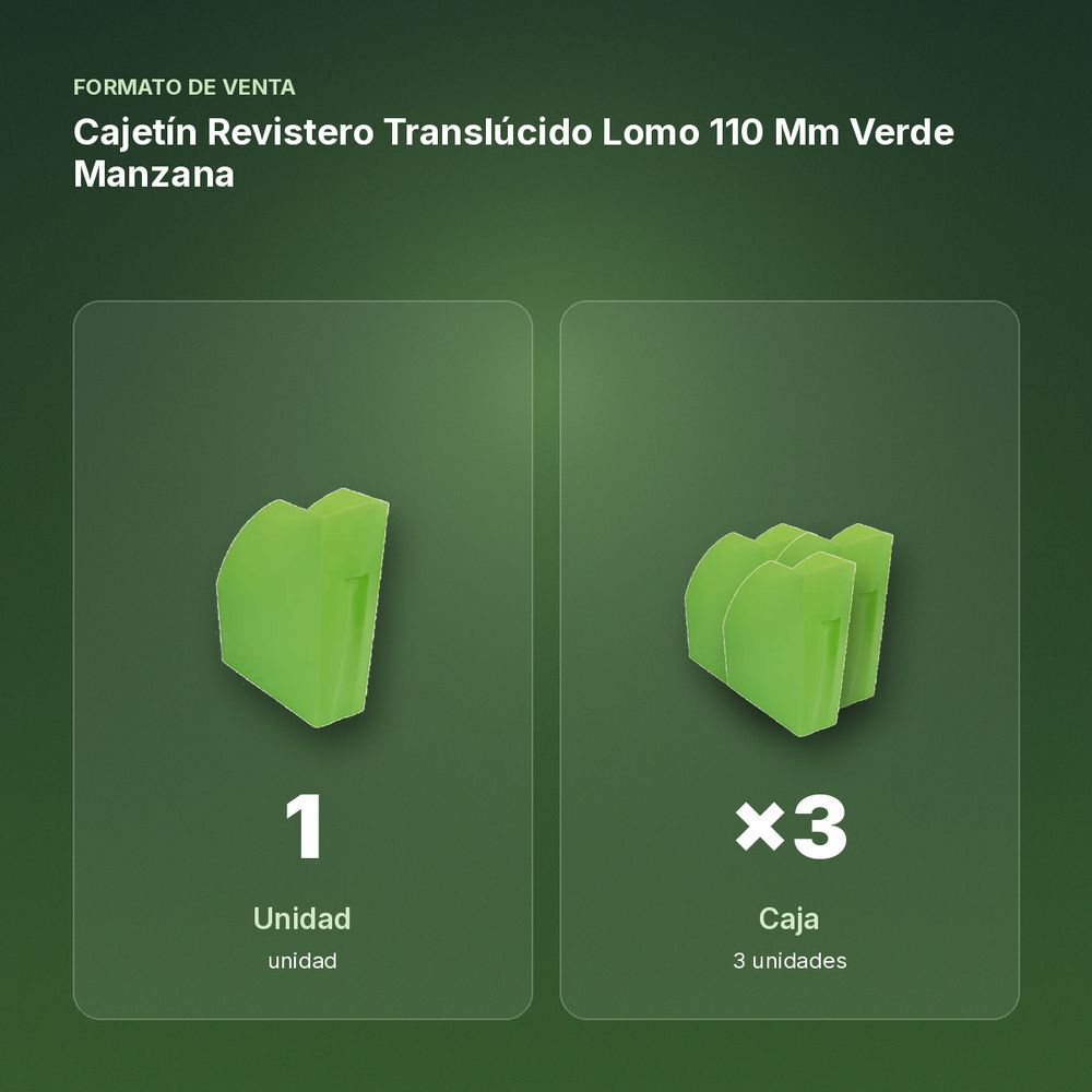 CAJETÍN REVISTERO TRANSLÚCIDO LOMO 110 MM VERDE MANZANA - formato de venta: caja de 3