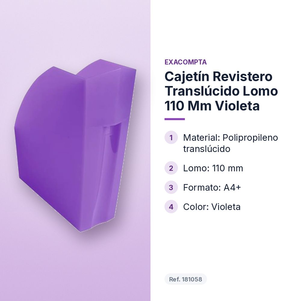 CAJETÍN REVISTERO TRANSLÚCIDO LOMO 110 MM VIOLETA - características principales