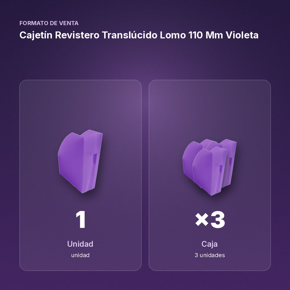 CAJETÍN REVISTERO TRANSLÚCIDO LOMO 110 MM VIOLETA - formato de venta: caja de 3