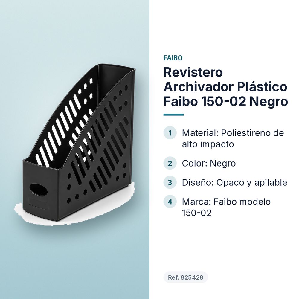 REVISTERO ARCHIVADOR PLÁSTICO FAIBO 150-02 NEGRO - características principales