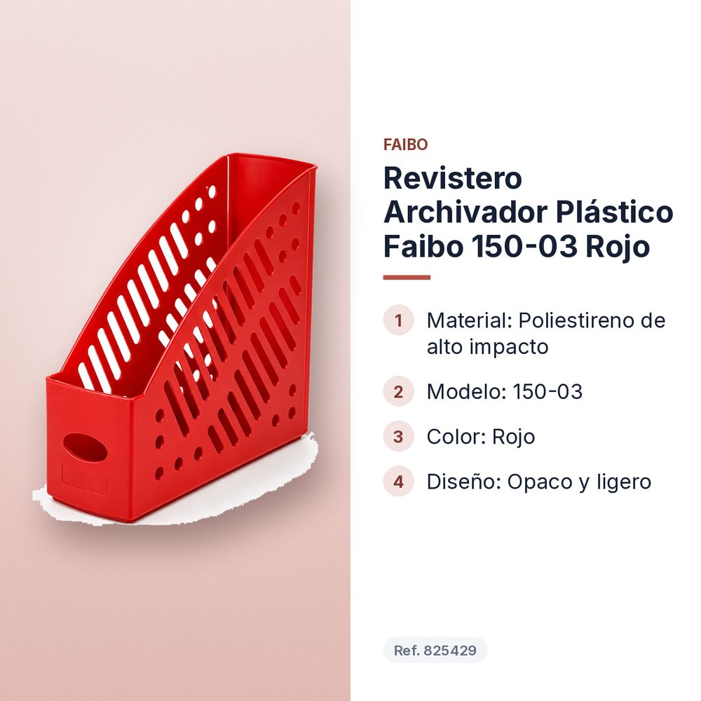 REVISTERO ARCHIVADOR PLÁSTICO FAIBO 150-03 ROJO  - características principales