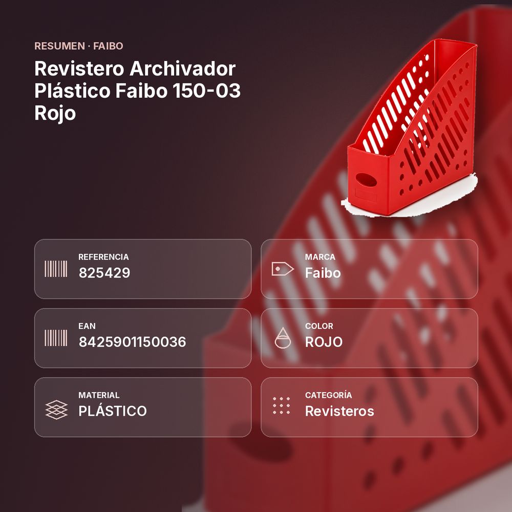 REVISTERO ARCHIVADOR PLÁSTICO FAIBO 150-03 ROJO  - resumen de atributos
