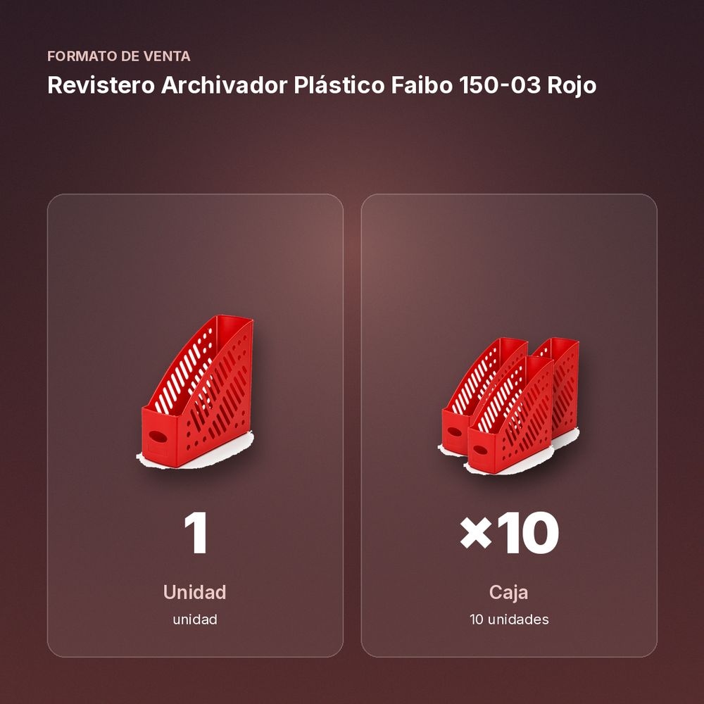 REVISTERO ARCHIVADOR PLÁSTICO FAIBO 150-03 ROJO  - formato de venta: caja de 10