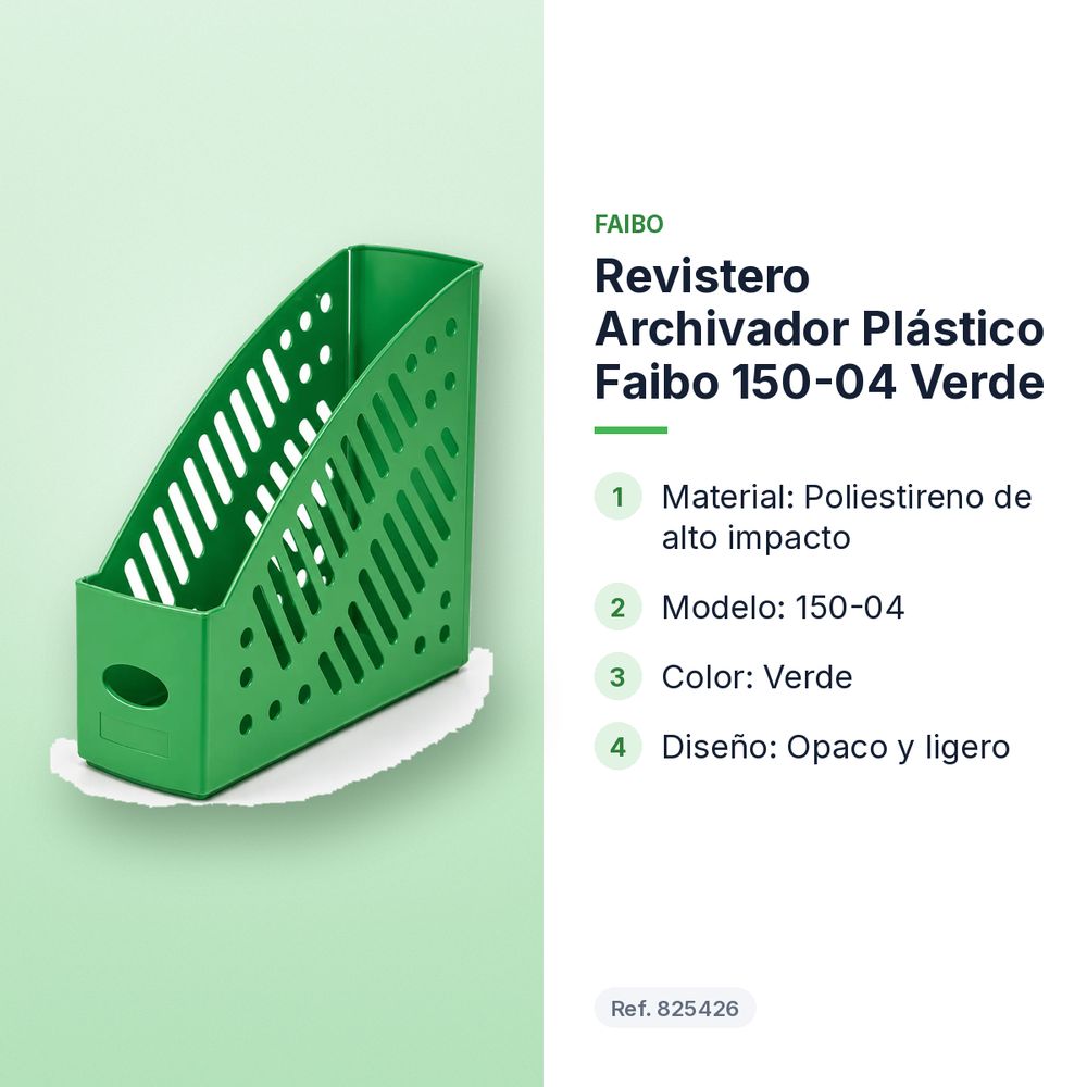 REVISTERO ARCHIVADOR PLÁSTICO FAIBO 150-04 VERDE - características principales