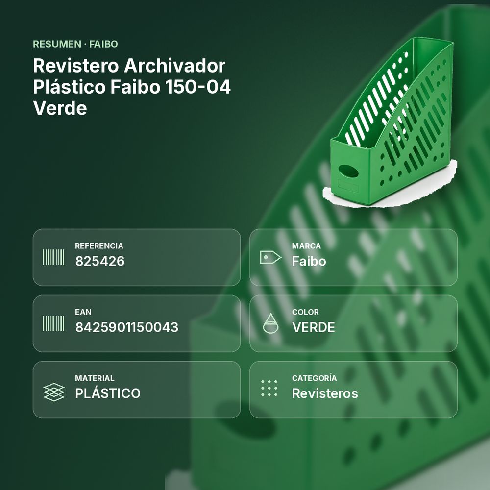REVISTERO ARCHIVADOR PLÁSTICO FAIBO 150-04 VERDE - resumen de atributos