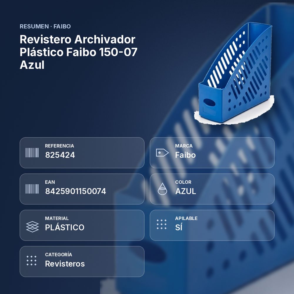 REVISTERO ARCHIVADOR PLÁSTICO FAIBO 150-07 AZUL - resumen de atributos