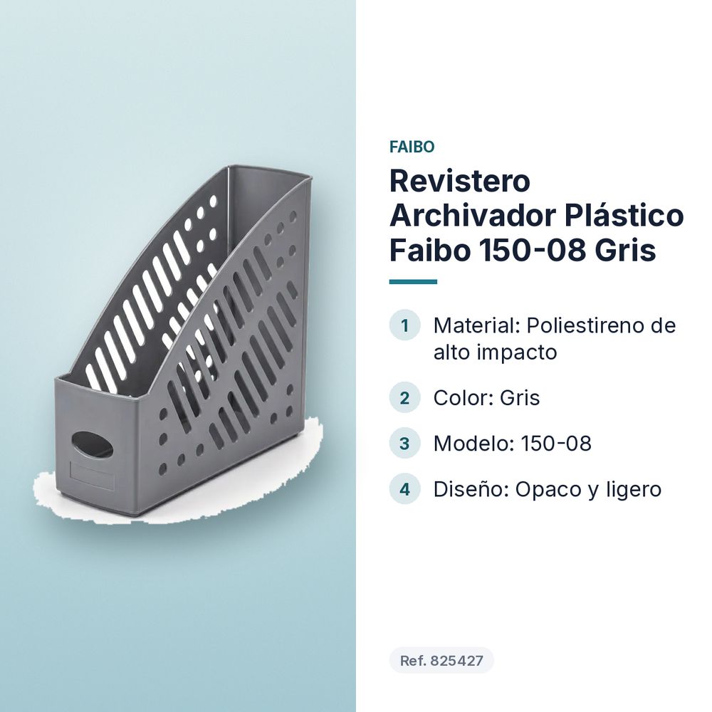 REVISTERO ARCHIVADOR PLÁSTICO FAIBO 150-08 GRIS  - características principales