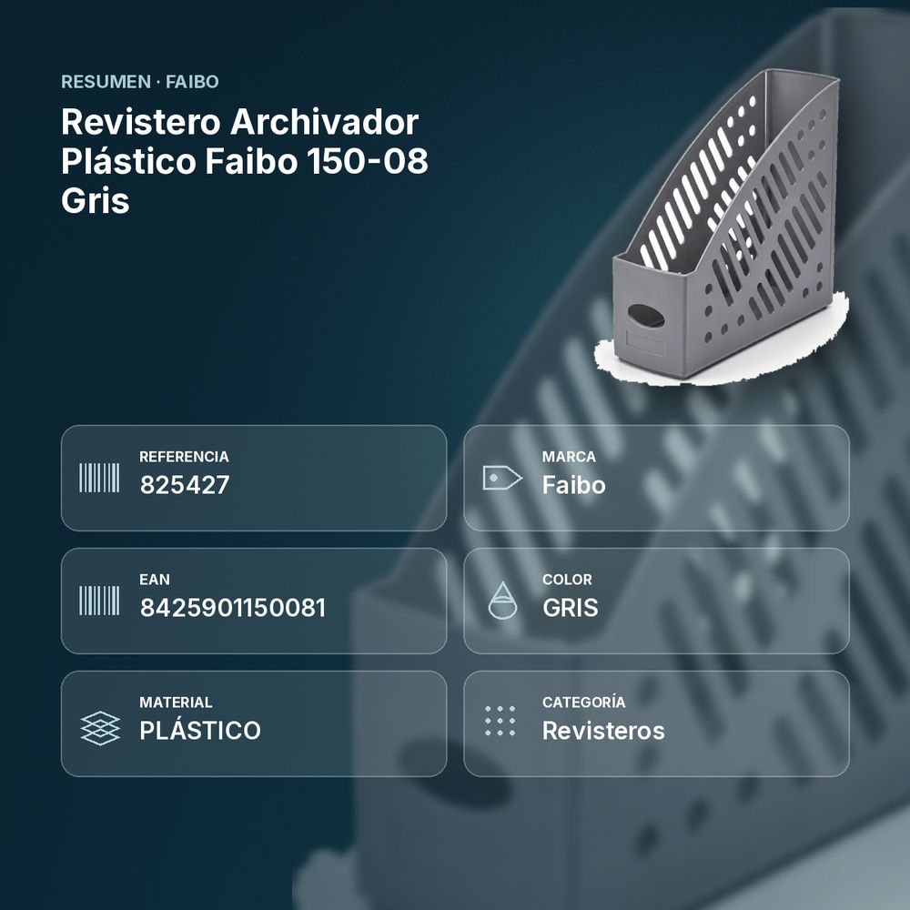 REVISTERO ARCHIVADOR PLÁSTICO FAIBO 150-08 GRIS  - resumen de atributos
