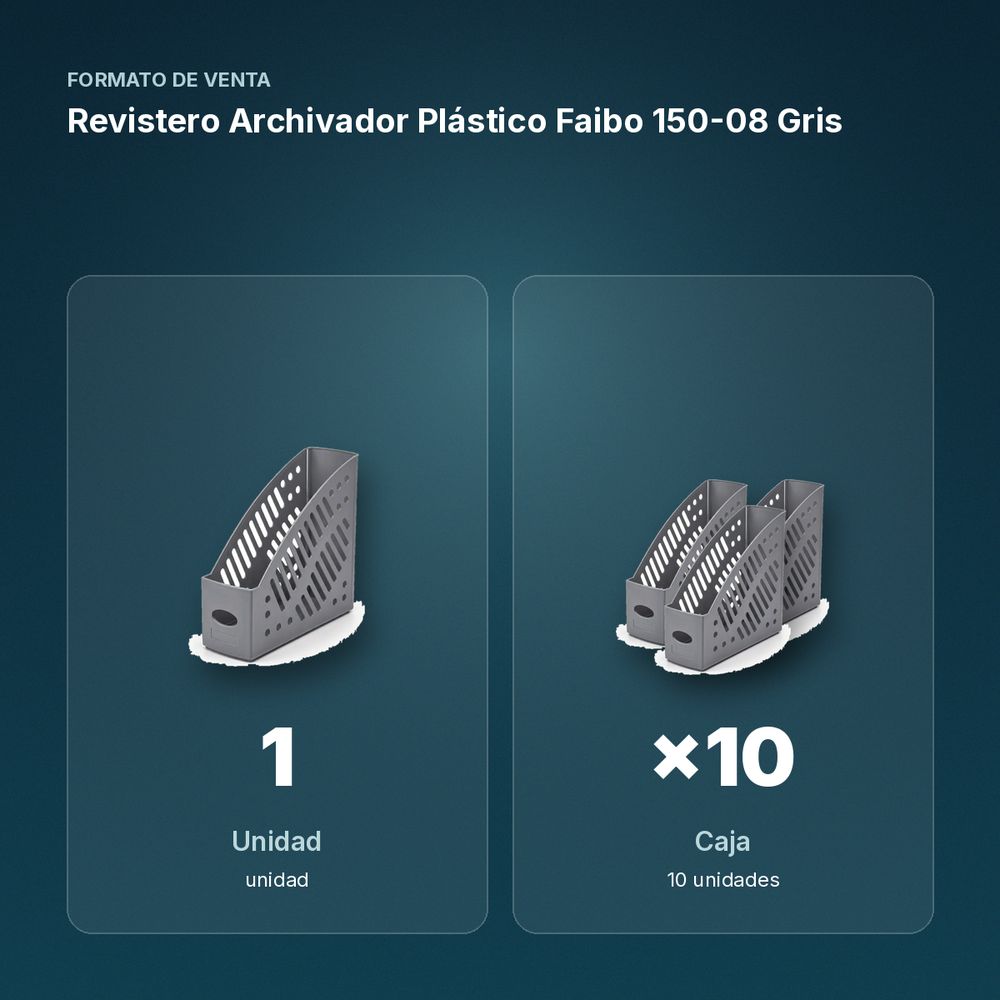 REVISTERO ARCHIVADOR PLÁSTICO FAIBO 150-08 GRIS  - formato de venta: caja de 10