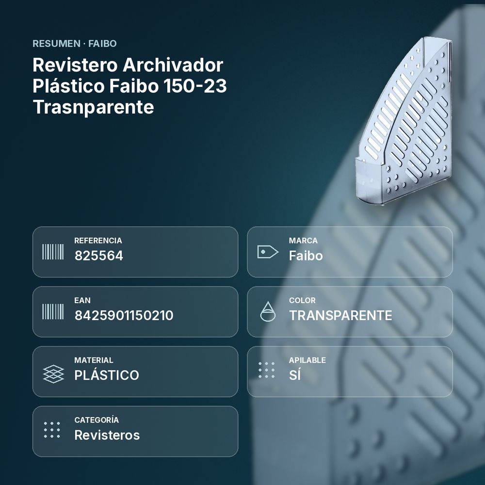 REVISTERO ARCHIVADOR PLÁSTICO FAIBO 150-23 TRASNPARENTE  - resumen de atributos