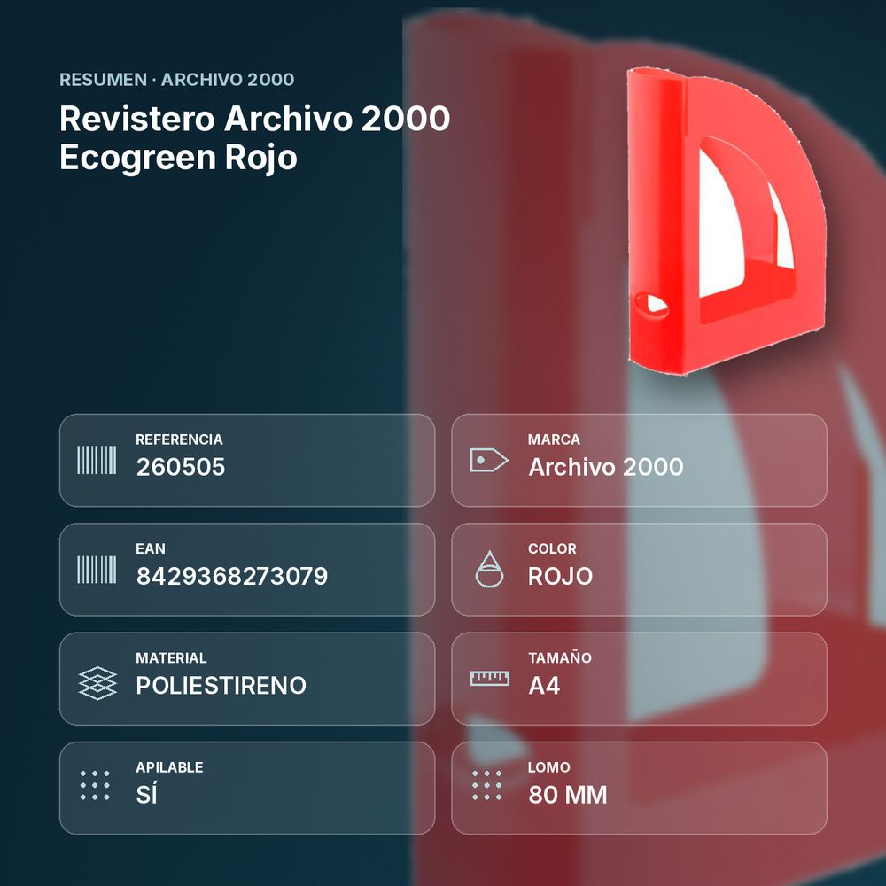 REVISTERO ARCHIVO 2000 ECOGREEN ROJO  - resumen de atributos