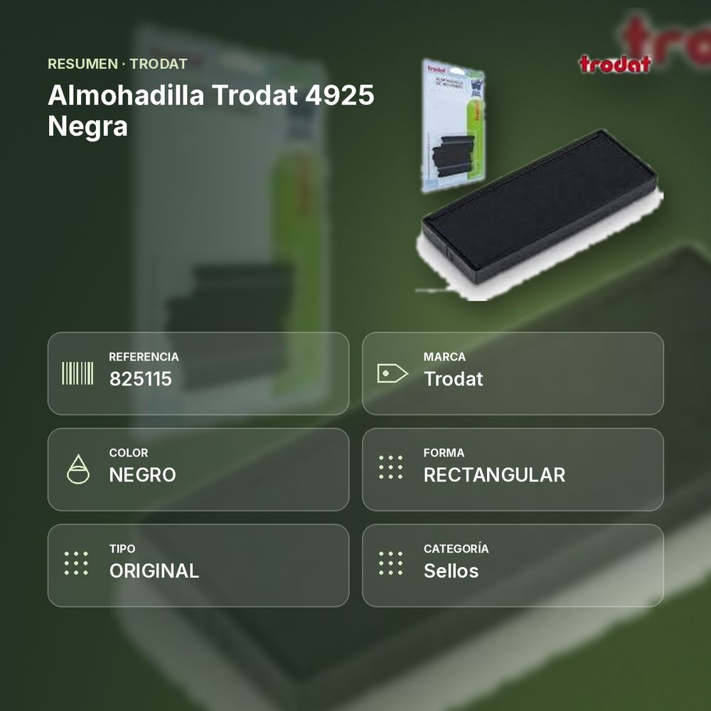 ALMOHADILLA TRODAT 4925 NEGRA - resumen de atributos