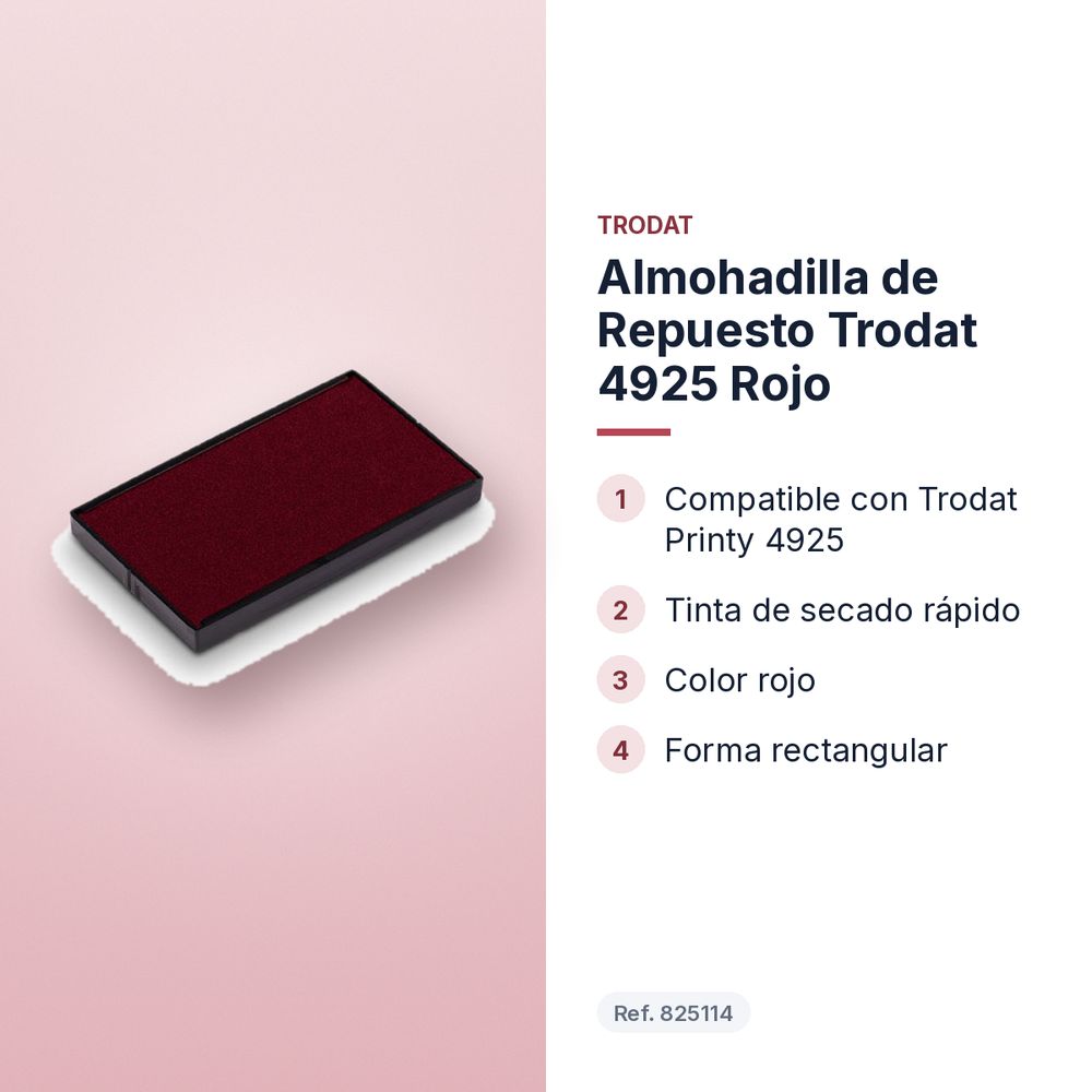 ALMOHADILLA DE REPUESTO TRODAT 4925 ROJO - características principales