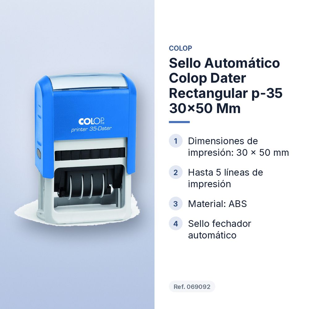 SELLO AUTOMÁTICO COLOP DATER RECTANGULAR P-35 30X50 MM - características principales