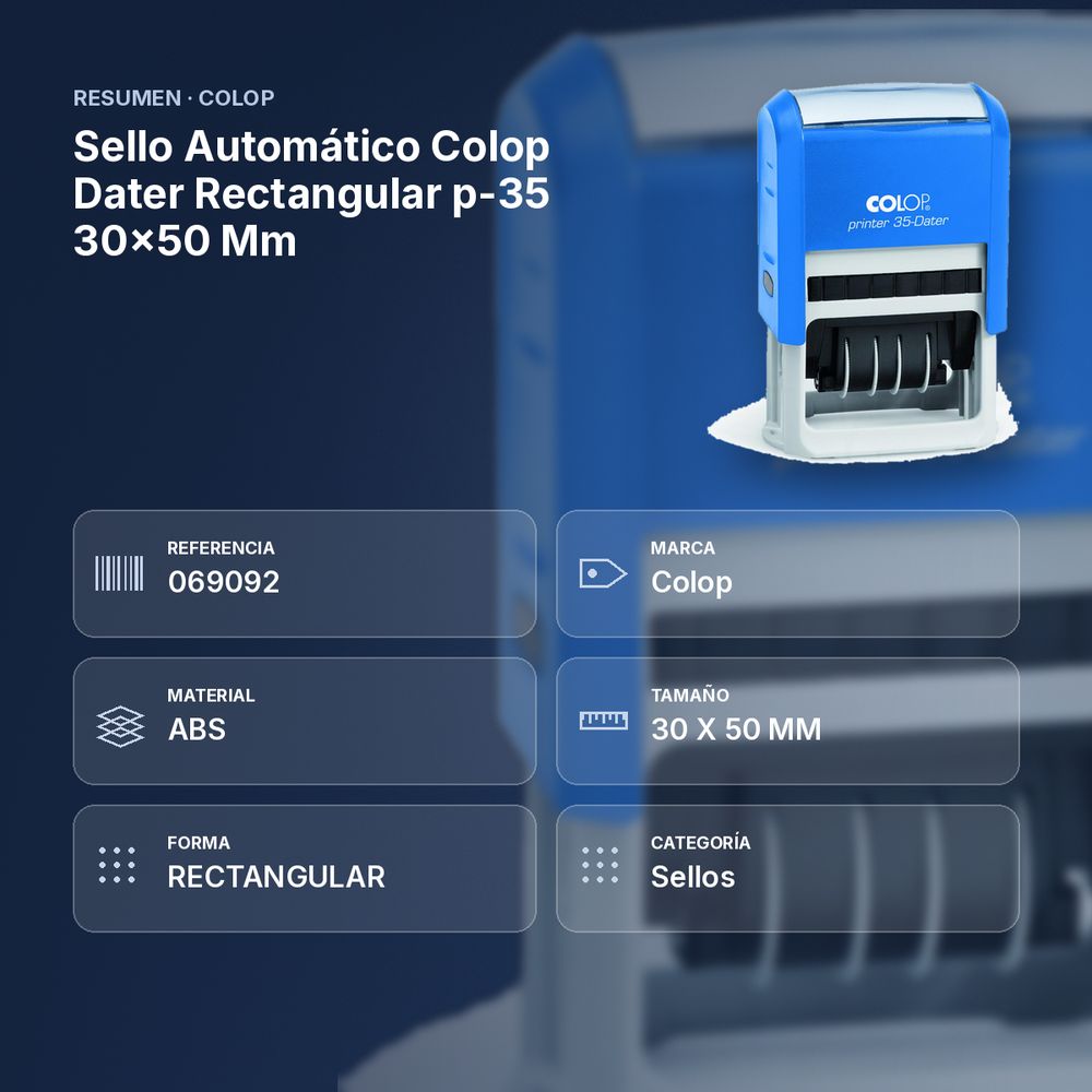 SELLO AUTOMÁTICO COLOP DATER RECTANGULAR P-35 30X50 MM - resumen de atributos