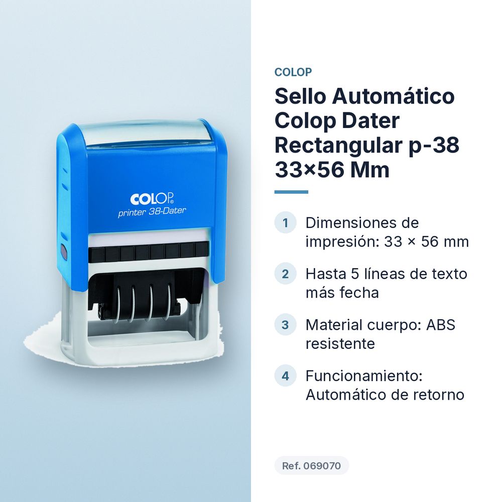SELLO AUTOMÁTICO COLOP DATER RECTANGULAR P-38 33X56 MM - características principales