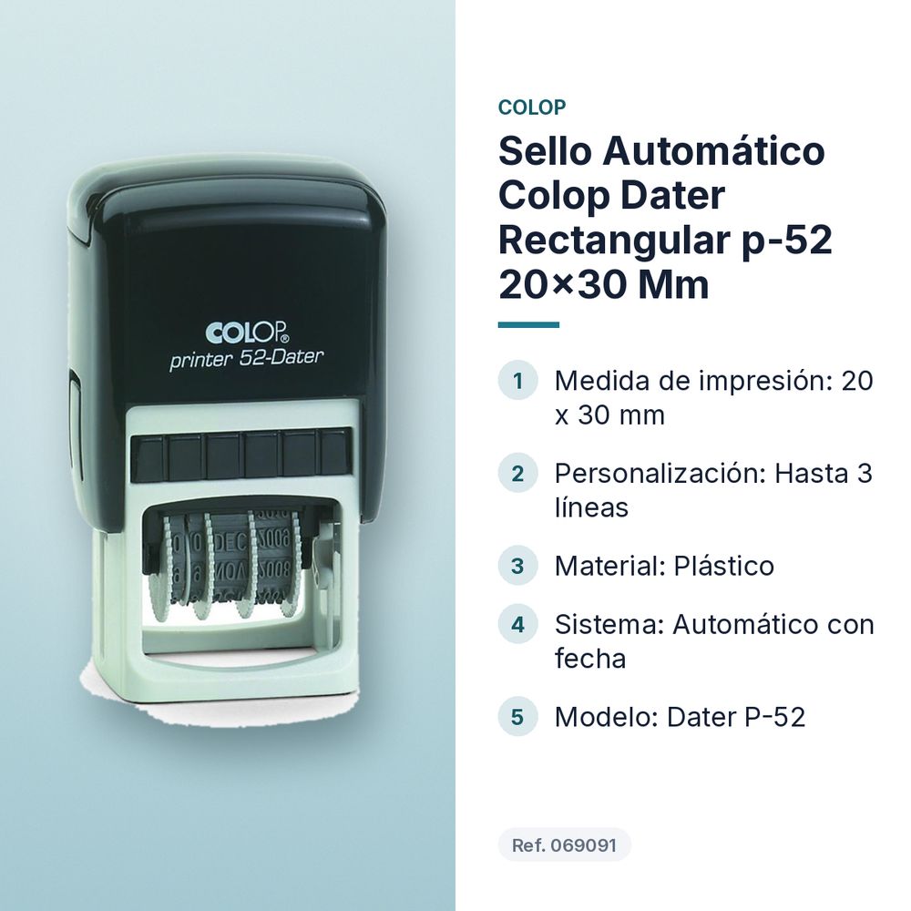 SELLO AUTOMÁTICO COLOP DATER RECTANGULAR P-52 20X30 MM - características principales