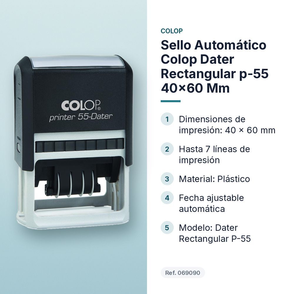 SELLO AUTOMÁTICO COLOP DATER RECTANGULAR P-55 40X60 MM - características principales