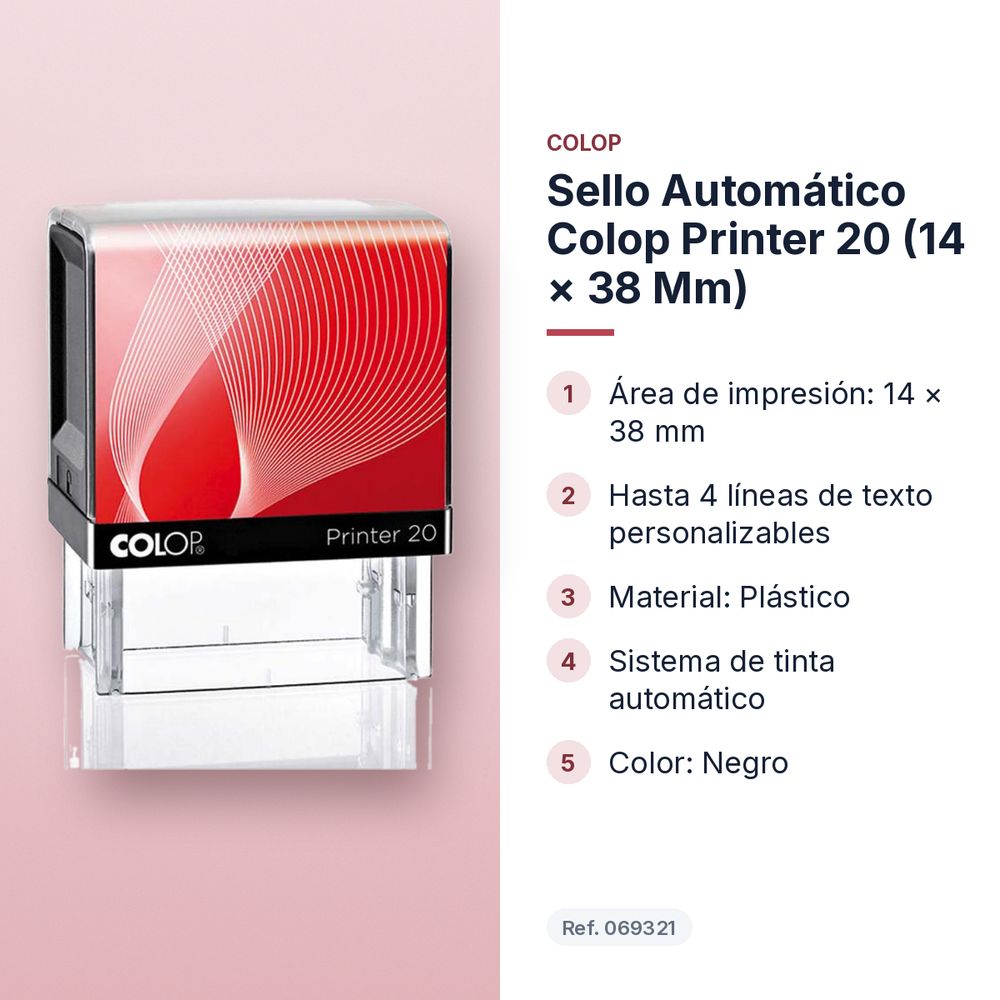 SELLO AUTOMÁTICO COLOP PRINTER 20 (14 × 38 MM) - características principales