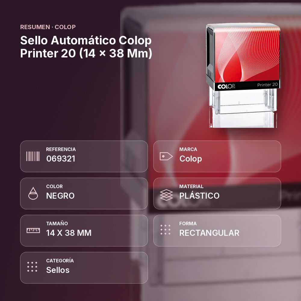 SELLO AUTOMÁTICO COLOP PRINTER 20 (14 × 38 MM) - resumen de atributos