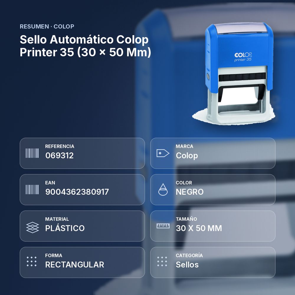 SELLO AUTOMÁTICO COLOP PRINTER 35 (30 × 50 MM) - resumen de atributos