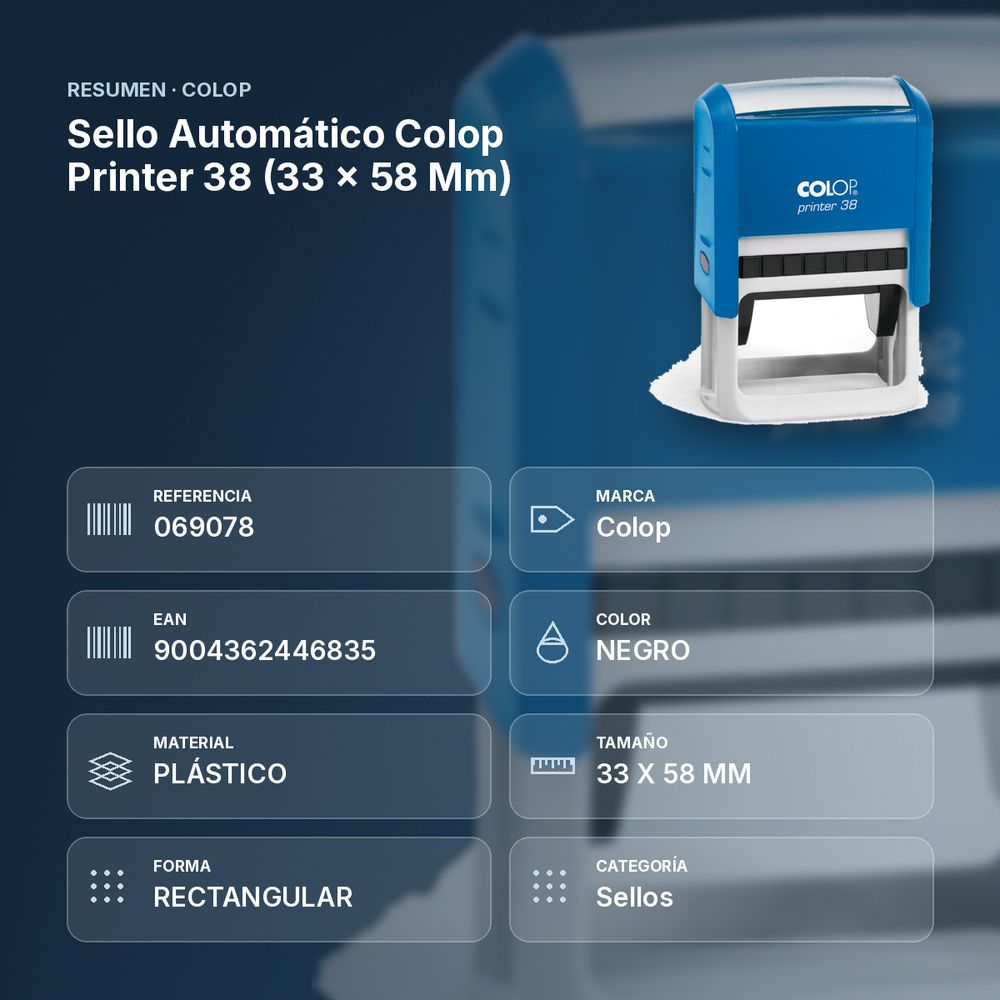 SELLO AUTOMÁTICO COLOP PRINTER 38 (33 × 58 MM) - resumen de atributos