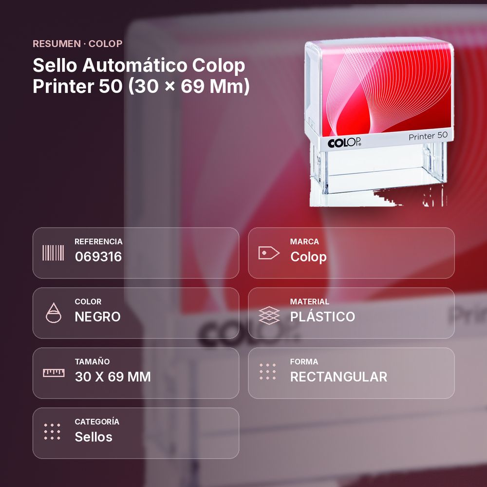SELLO AUTOMÁTICO COLOP PRINTER 50 (30 × 69 MM) - resumen de atributos