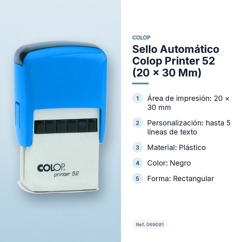 SELLO AUTOMÁTICO COLOP PRINTER 52 (20 × 30 MM) - características principales