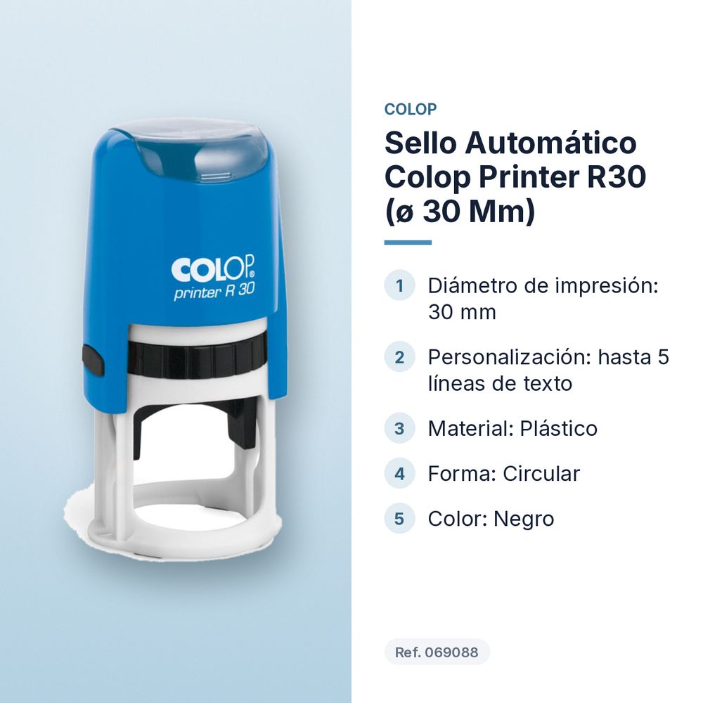 SELLO AUTOMÁTICO COLOP PRINTER R30 (Ø 30 MM) - características principales