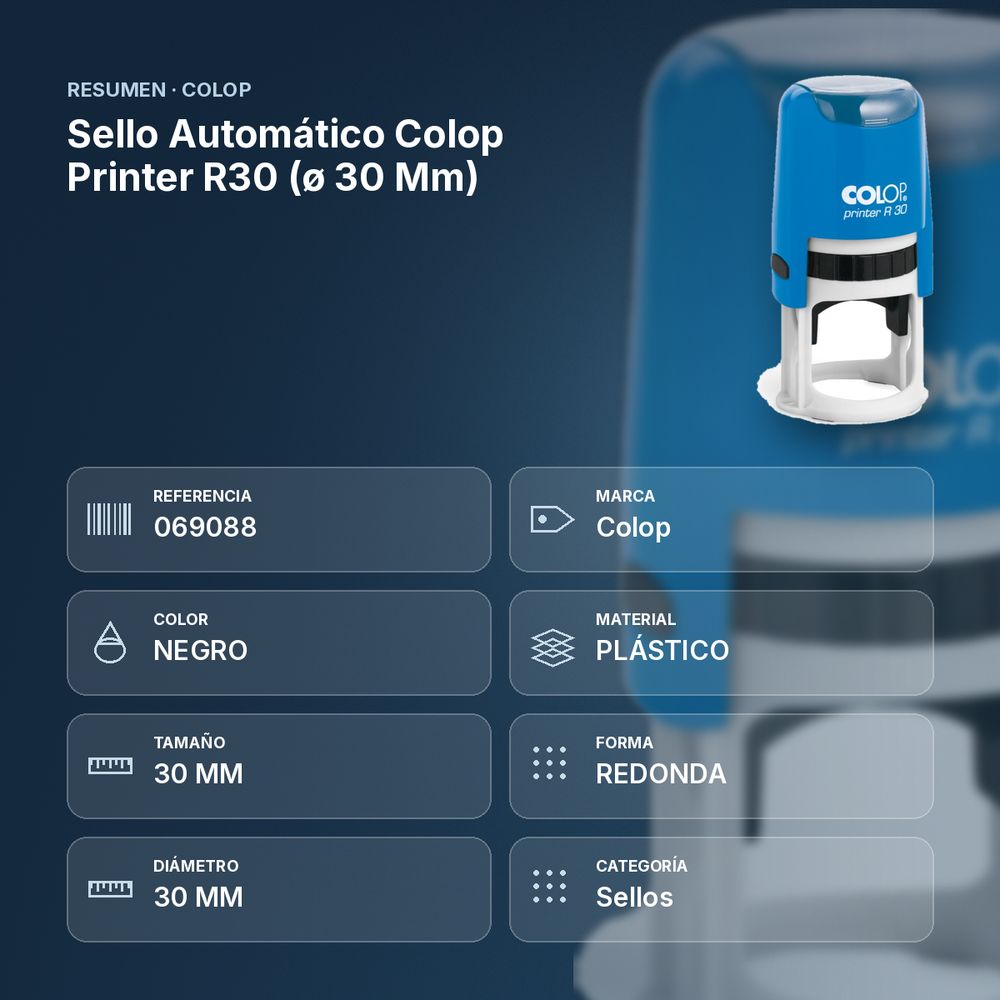 SELLO AUTOMÁTICO COLOP PRINTER R30 (Ø 30 MM) - resumen de atributos