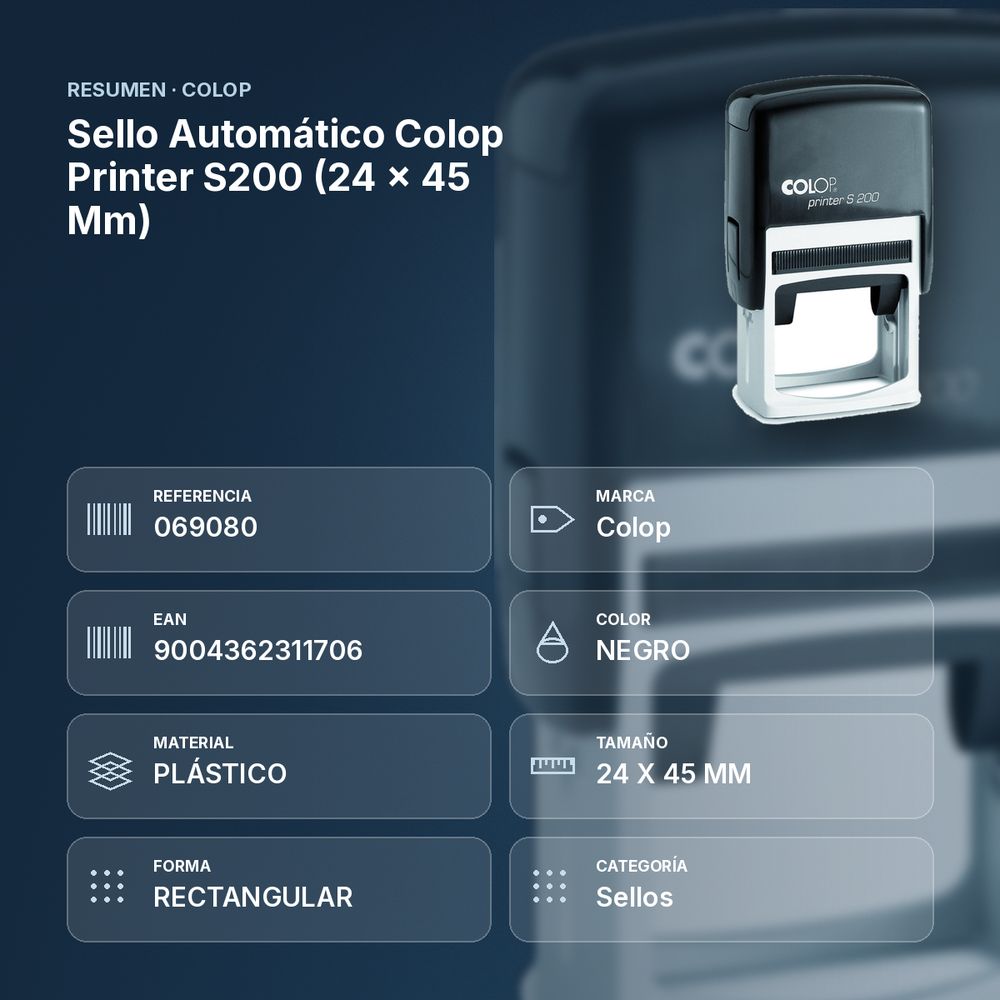 SELLO AUTOMÁTICO COLOP PRINTER S200 (24 × 45 MM) - resumen de atributos