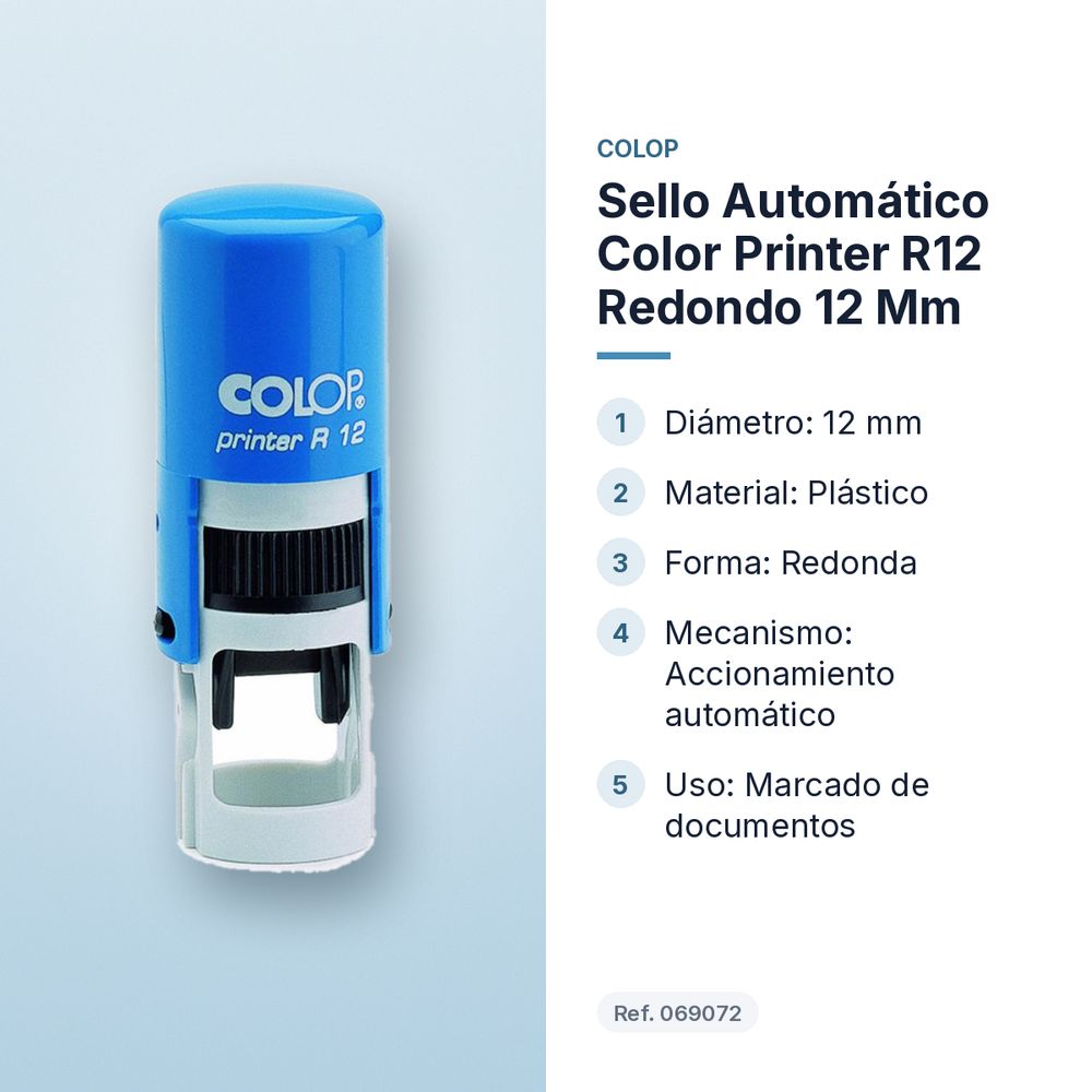 SELLO AUTOMÁTICO COLOR PRINTER R12 REDONDO 12 MM - características principales